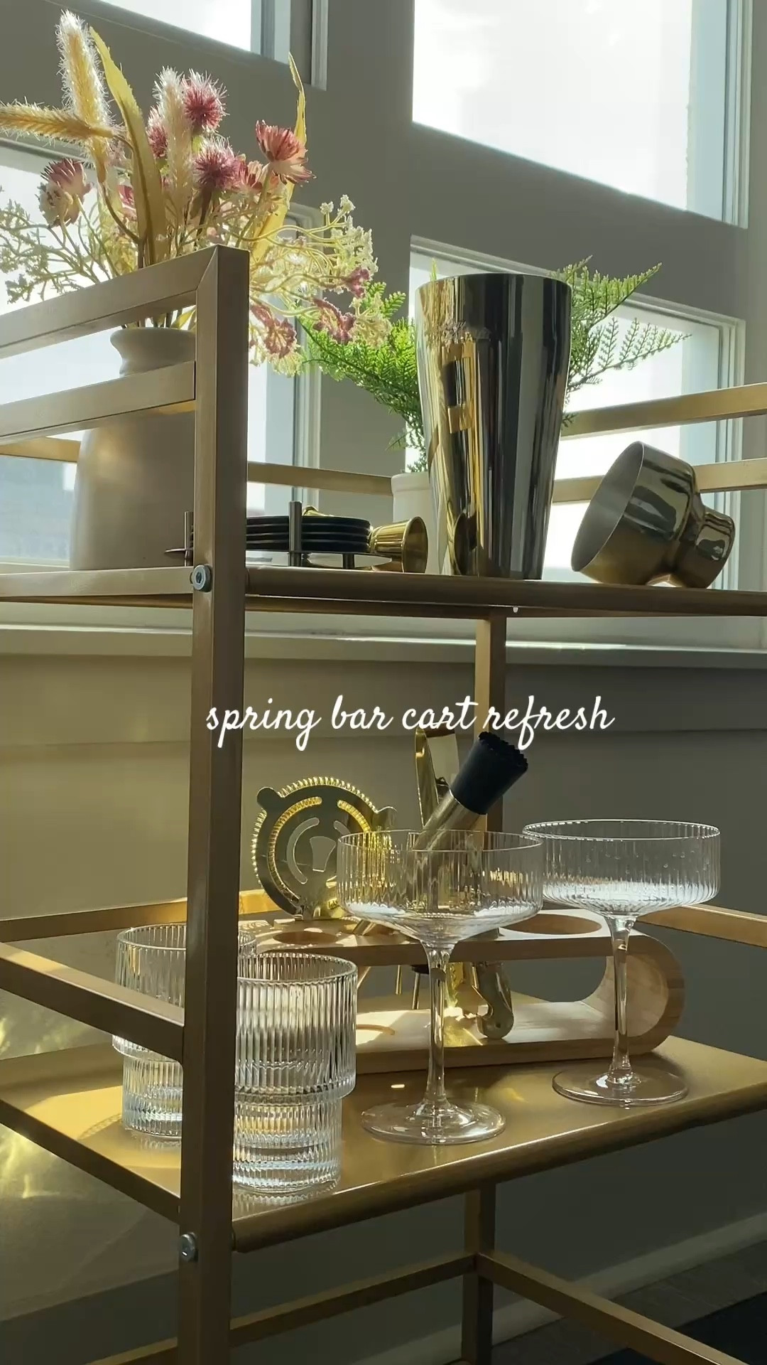 Spring bar cart refresh 🍸🌸 coasters, gold bar cart and glassware for cocktails and mocktails at home + hosting with cocktail shaker set 

#LTKSeasonal #LTKHome #LTKfoodie