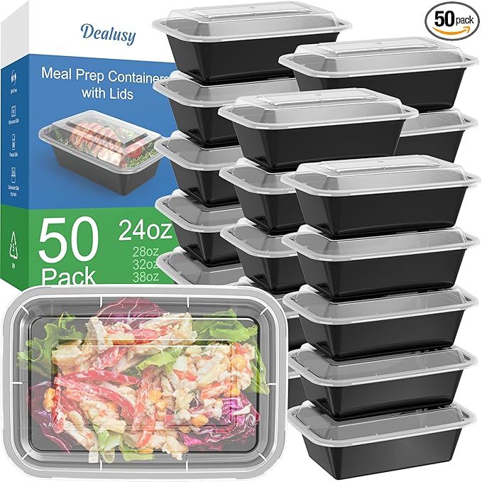 50 Pack (100-Piece) 24 oz Meal Prep Containers Reusable with Lids, Sturdy Leakproof & Food Safe, ... | Amazon (US)