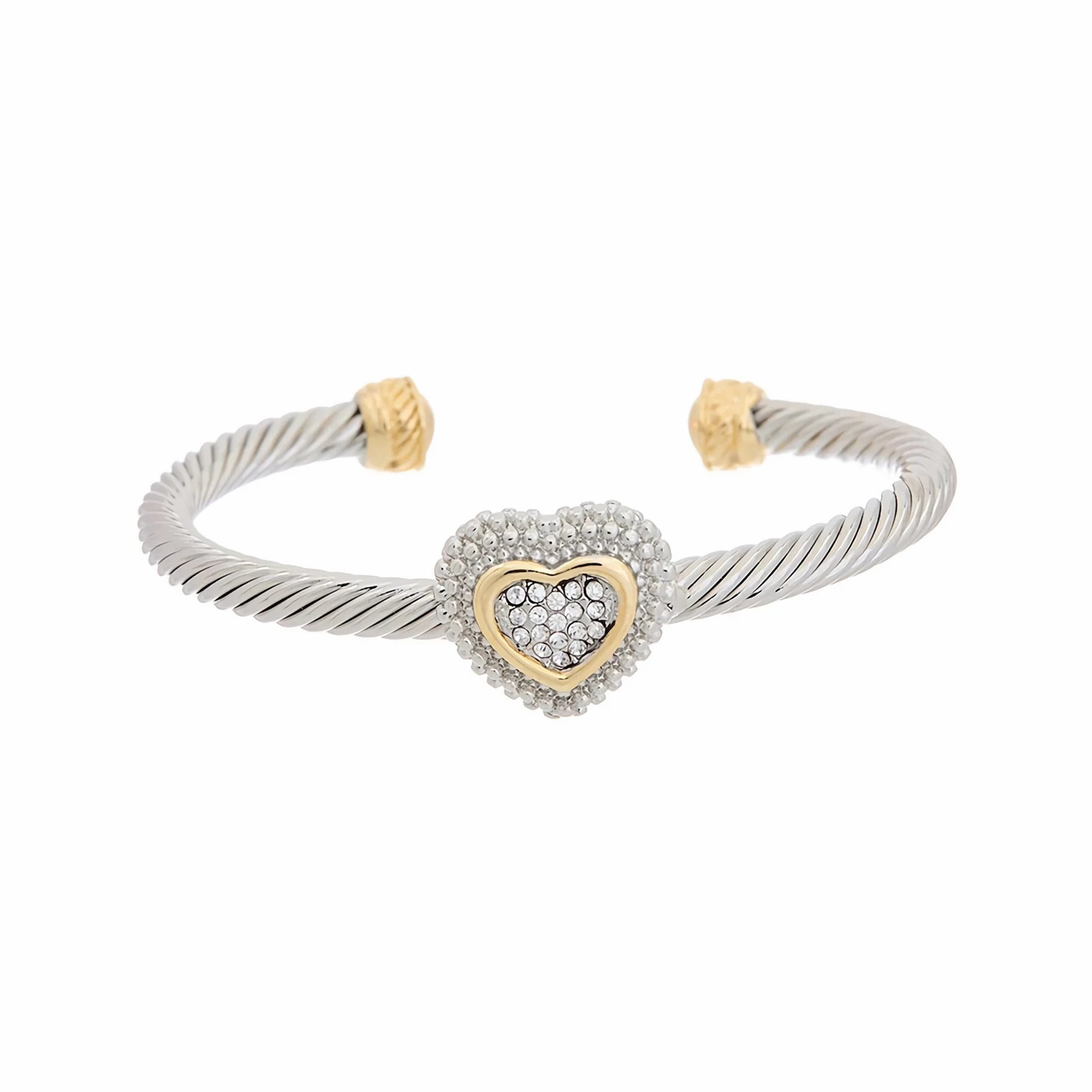Juvell Two Tone 18k Gold Plated Cubic Zirconia Heart Cuff Bracelet, Women's, Size: 7 | Kohl's