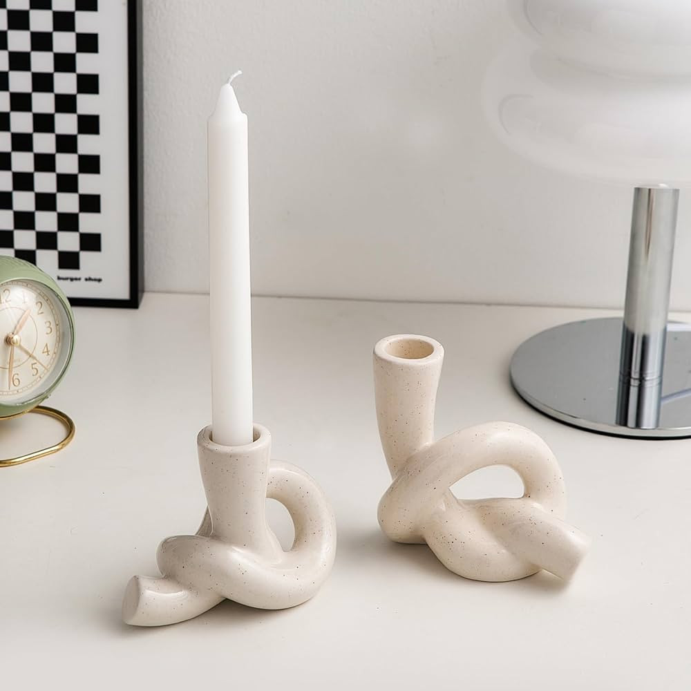 2Pcs Ceramic Candles Holders, Rope Knot Candle Stick Candle Holder, Minimalist Decorative Candela... | Amazon (US)