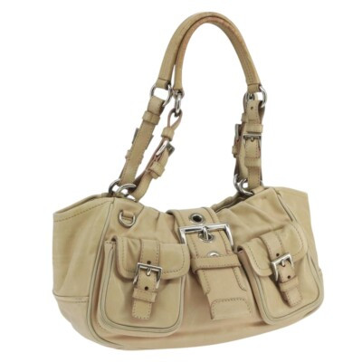 PRADA Shoulder Bag Leather Beige Silver Auth 101894  | eBay | eBay CA