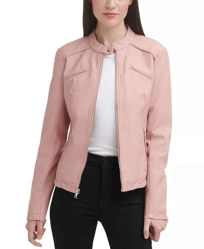 GUESS Faux-Leather Moto Jacket & Reviews - Coats & Jackets - Women - Macy's | Macys (US)