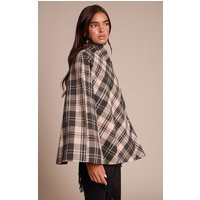 Mono Checked Funnel Neck Wrap Coat | PrettyLittleThing US