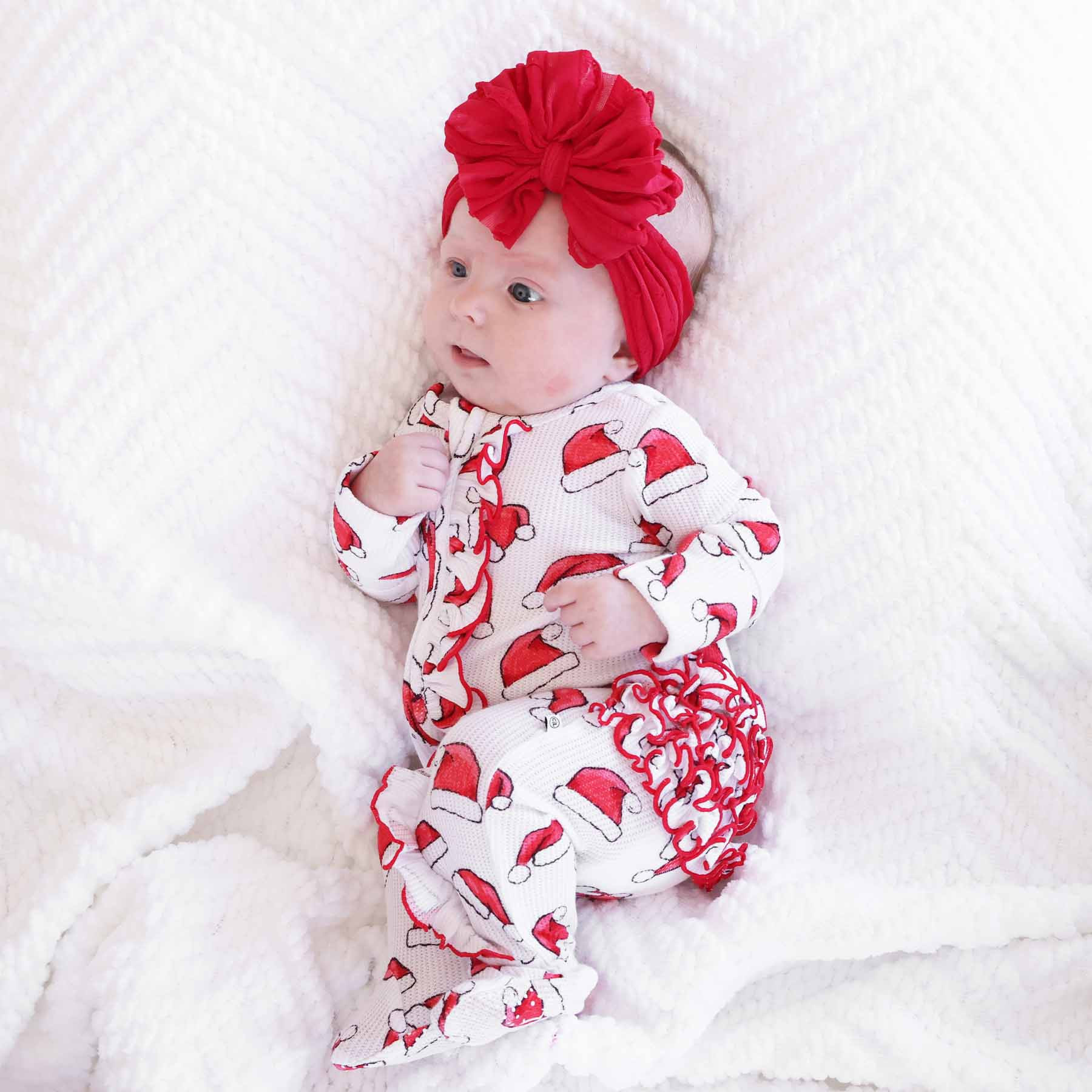Santa Baby Bamboo Waffle Ruffle Zipper Footie | Caden Lane