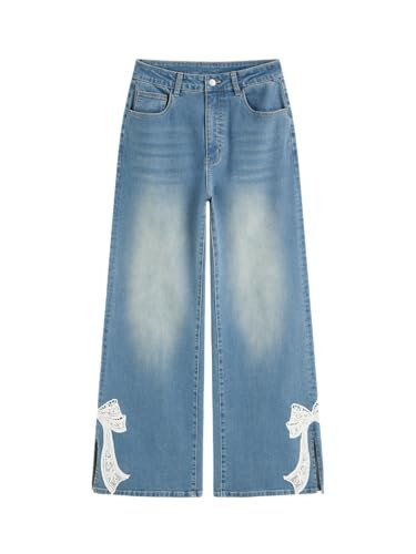CIDER Baggy Wide Leg Jeans for Women Mid Waisted Bow Jeans Denim Pants with Pockets Loose Fit Y2K Streetwear | Amazon (US)