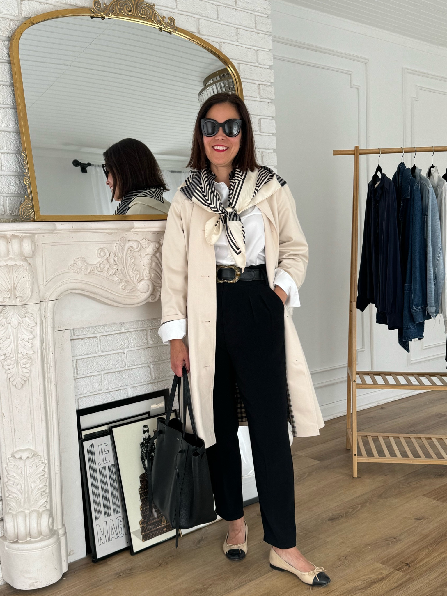 Paris Outfit Inspiration 
Sèzane Austin Trouser/sized up
Sèzane Clyde Trench/sized down 2
T-shirt
YSL silk scarf
Ballet flats 

#LTKSeasonal #LTKtravel #LTKover40