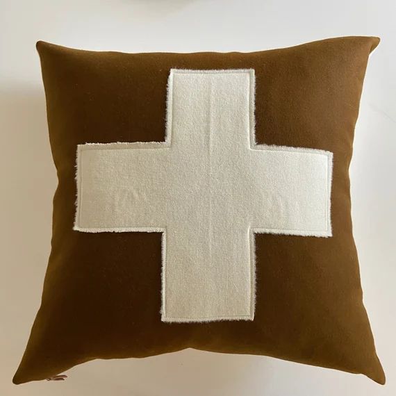 Swisscross Pillow Cover  Brown With Cream Cross exposed | Etsy | Etsy (US)