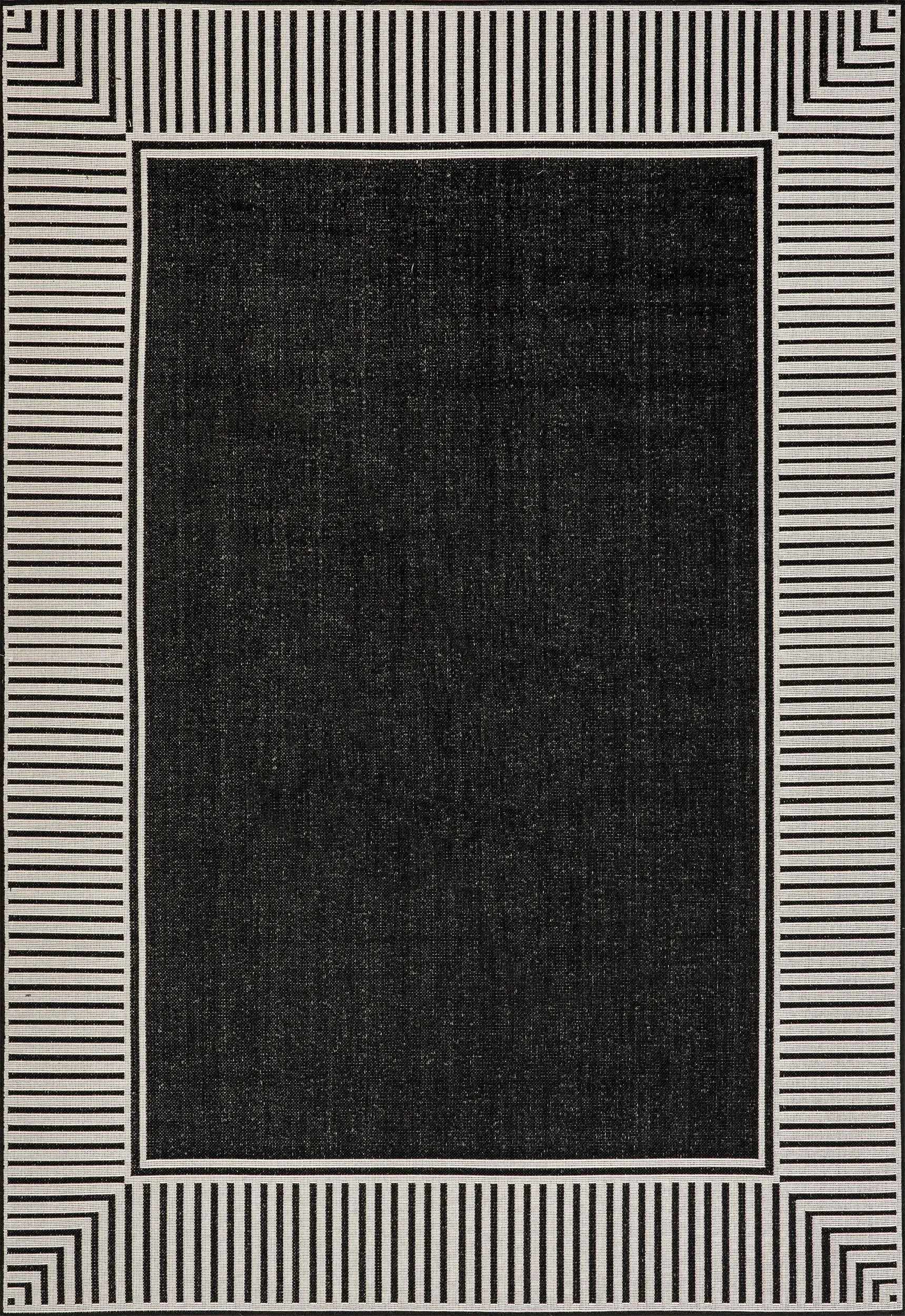 Striped Border Indoor/Outdoor Flatweave Rug | Black | Rugs USA