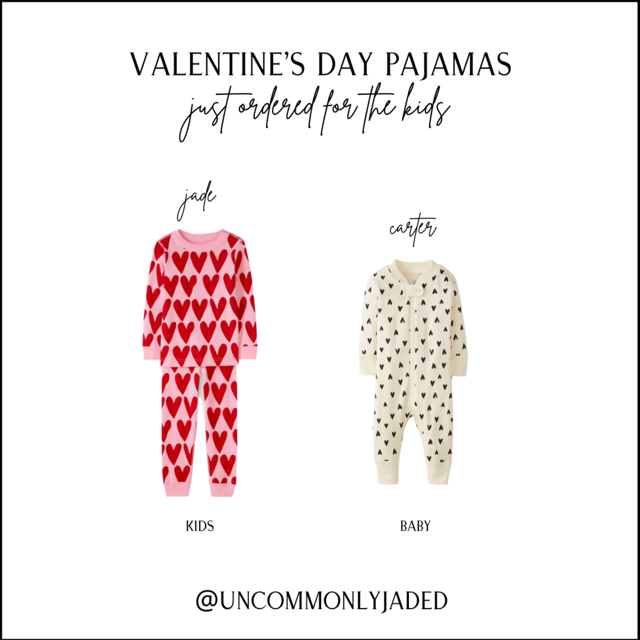 V A L E N T I N E / just ordered these valentines pajamas for the kids

baby zip sleeper | mini black hearts | red & pink hearts long john kids pj set | Canada 

#LTKSeasonal #LTKbaby #LTKkids