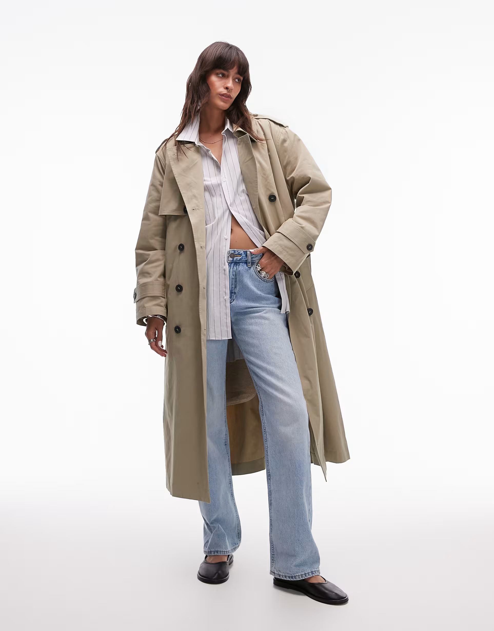 Topshop 2in1 borg trench coat in stone | ASOS (Global)