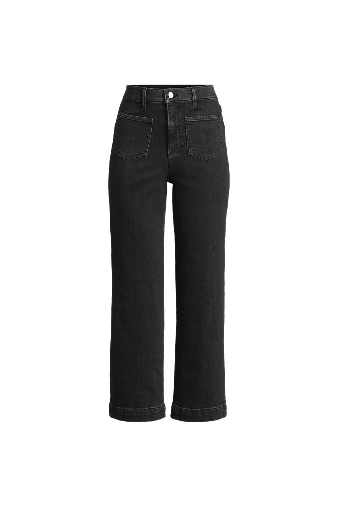 Women's Plus Size Soft Denim High Rise Wide Leg Patch Pocket Crop Jeans - Lands' End - Black - 20W | Lands' End (US)