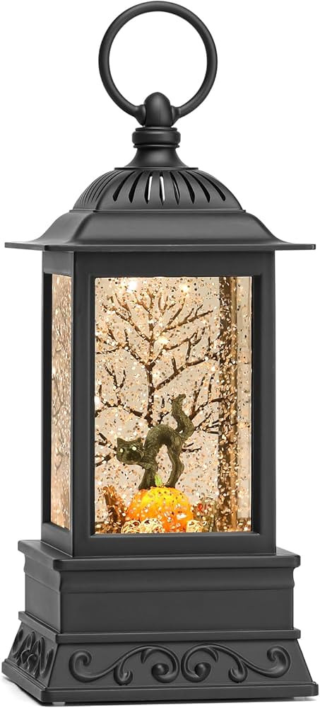 Halloween Snow Globe, Halloween Decorations for Home, Glittering Lighted Lantern Black Cat Fall A... | Amazon (US)