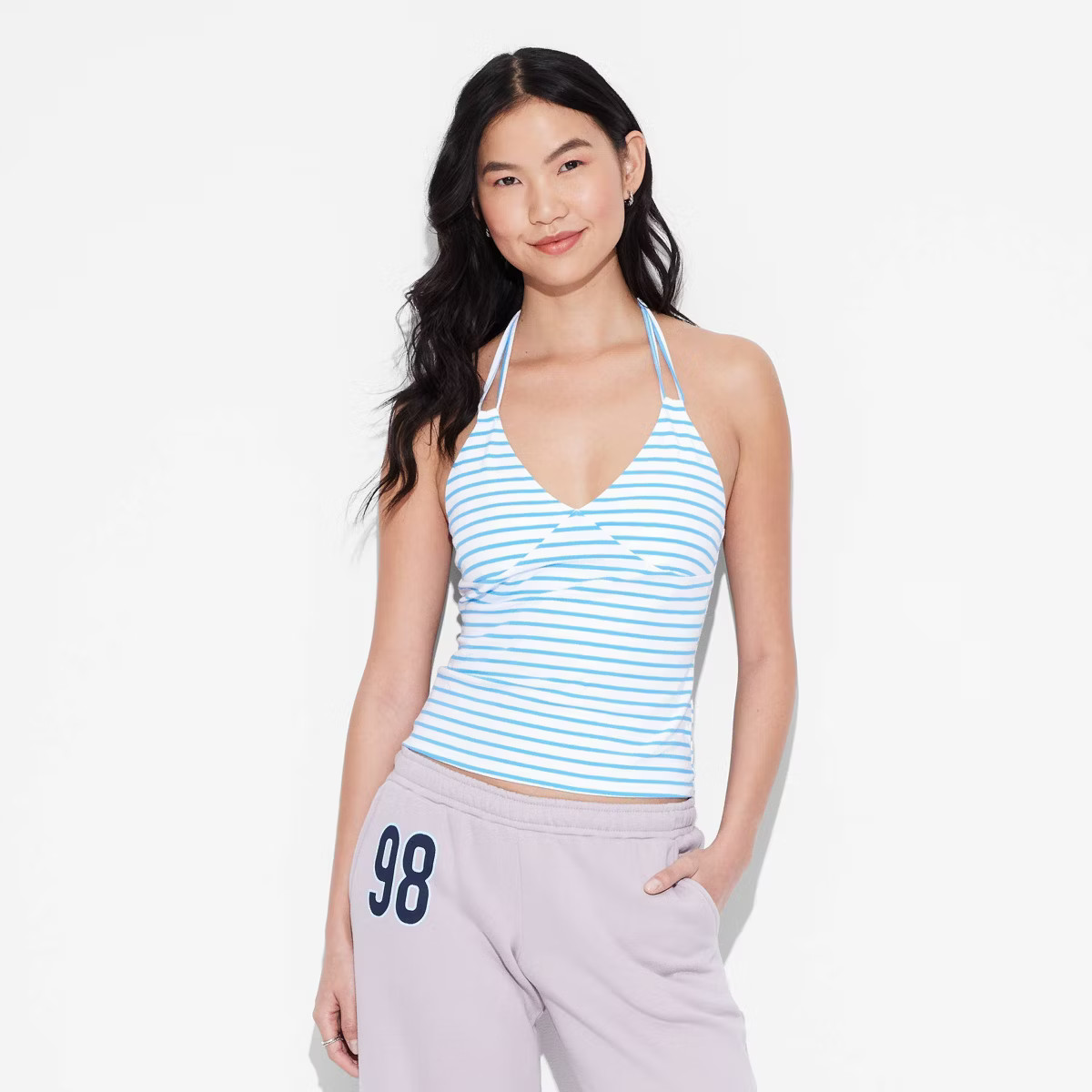 Women's Halter Graphic Cami - Wild Fable™ Sky Blue Striped 3X | Target