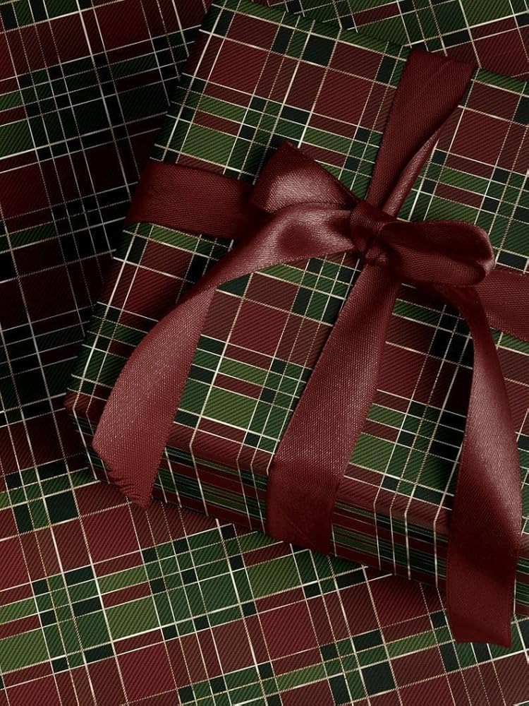 Burgundy and Dark Green Plaid Wrapping Paper Rolls, Classic Bulk Gift Wrap Roll, Retro Checkered ... | Amazon (US)