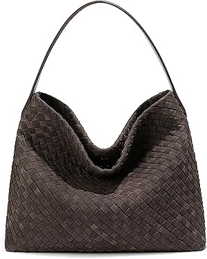 Woven Suede Shoulder Bag for Women Suede Hobo Bag Tote Elegant Handbag Satchel for Work Travel | Amazon (US)
