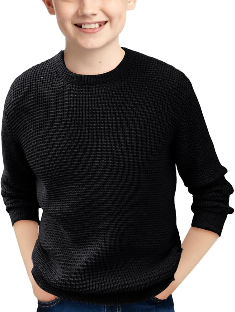 Haloumoning Boys Casual Pullover Sweaters Kids Chunky Crewneck Waffle Knit Jumper Tops 4-14 Years | Amazon (US)