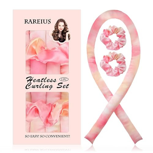 RAREIUS Satin Heatless Curling Set -1PC Overnight Hair Curlers， Rollers for No-Heat Soft Curls, Curling Rod Headband, Hair Curlers (Pink, Large) | Amazon (US)