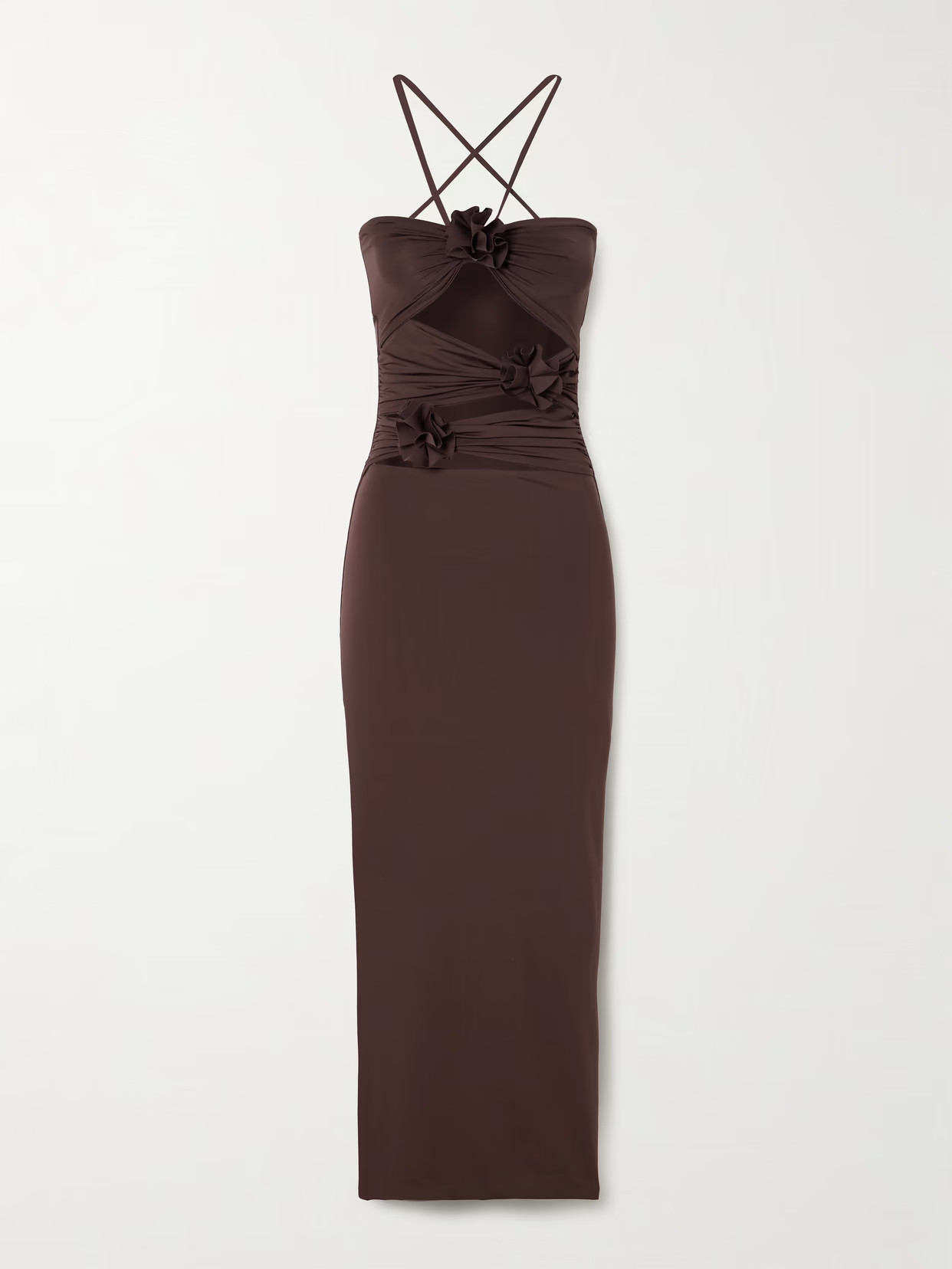 Maygel Coronel - Veranera Cutout Stretch Jersey Halterneck Maxi Dress - Brown | NET-A-PORTER (US)