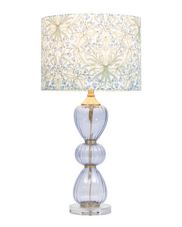 28.25in Shaped Glass Base Table Lamp With Floral Printed Linen Shade | TJ Maxx