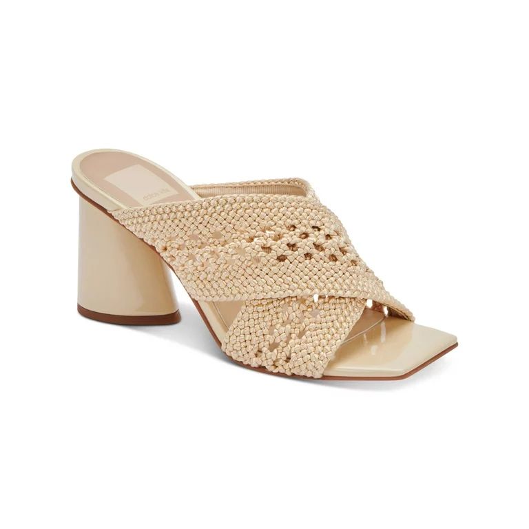 DOLCE VITA Womens Beige Cushioned Woven Patch Square Toe Block Heel Slip On Heeled Sandal 10 | Walmart (US)