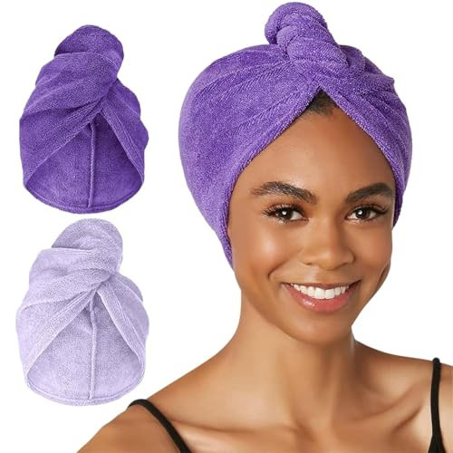 Turbie Twist 2-Pack Microfiber Hair Towel for Beauty, Travel, Gifting - Hair Wrap Turban for Straight, Wavy & Curly Hair - Premium Personal Care - Dark Purple & Light Purple | Amazon (US)