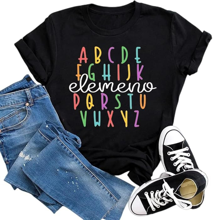 Teacher Shirt ABC Alphabet Elemeno Women Letter Print Graphic Tee Tops Teachers Gift Student T-Sh... | Amazon (US)