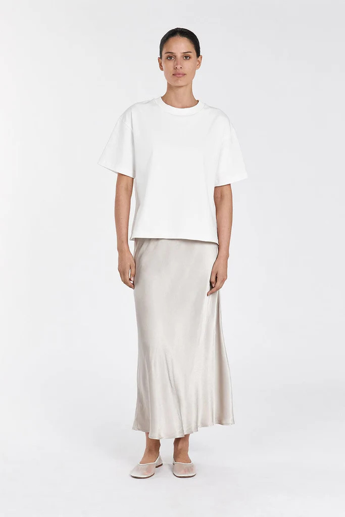 EMELIA CHALK SATIN MIDI SKIRT | DISSH