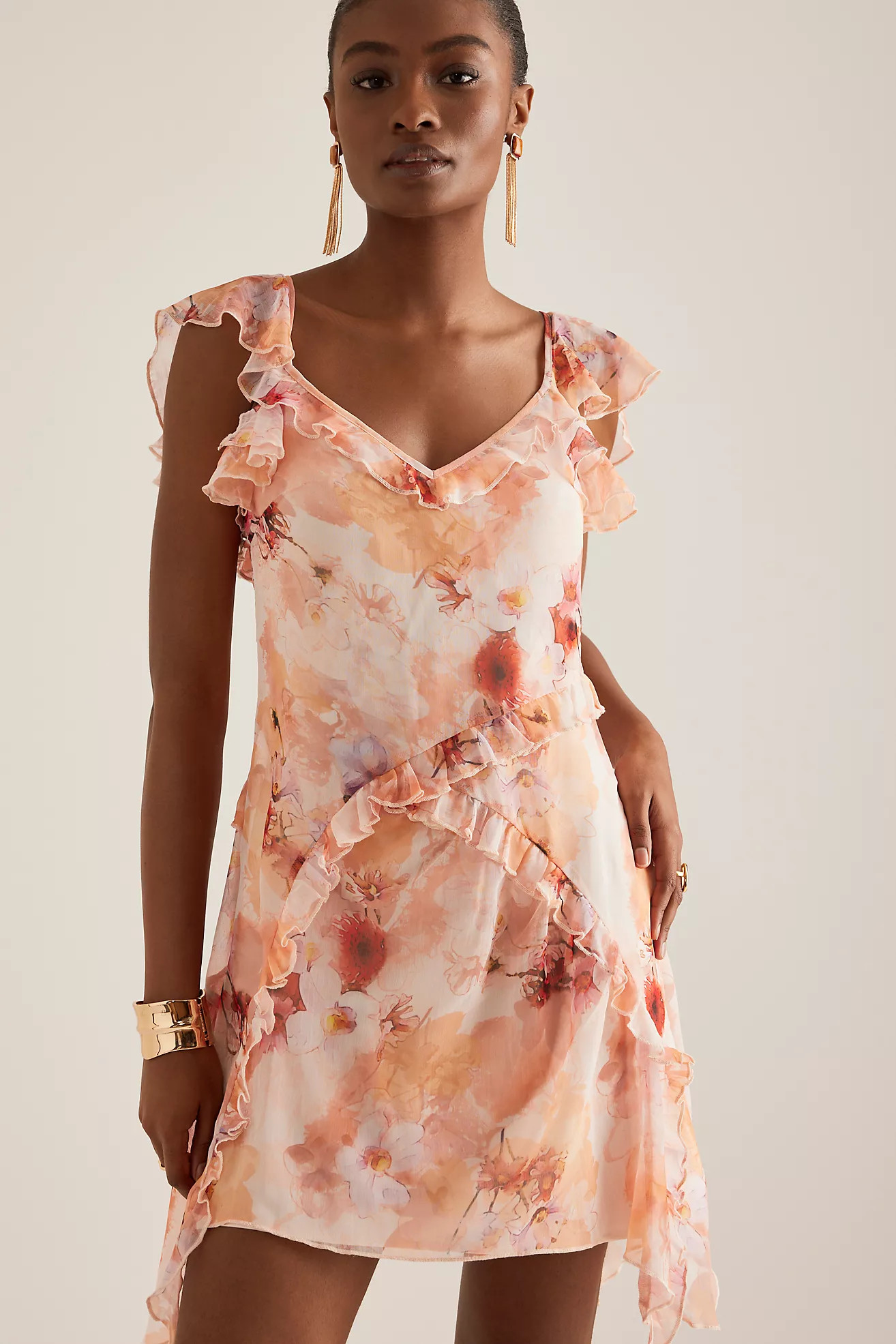 By Anthropologie Chiffon Ruffle Mini Dress | Anthropologie (UK)