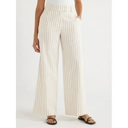 Scoop Women s Tailored Linen Blend Pants with Wide Leg Sizes 0-18 31.5’’ Inseam | Walmart (US)