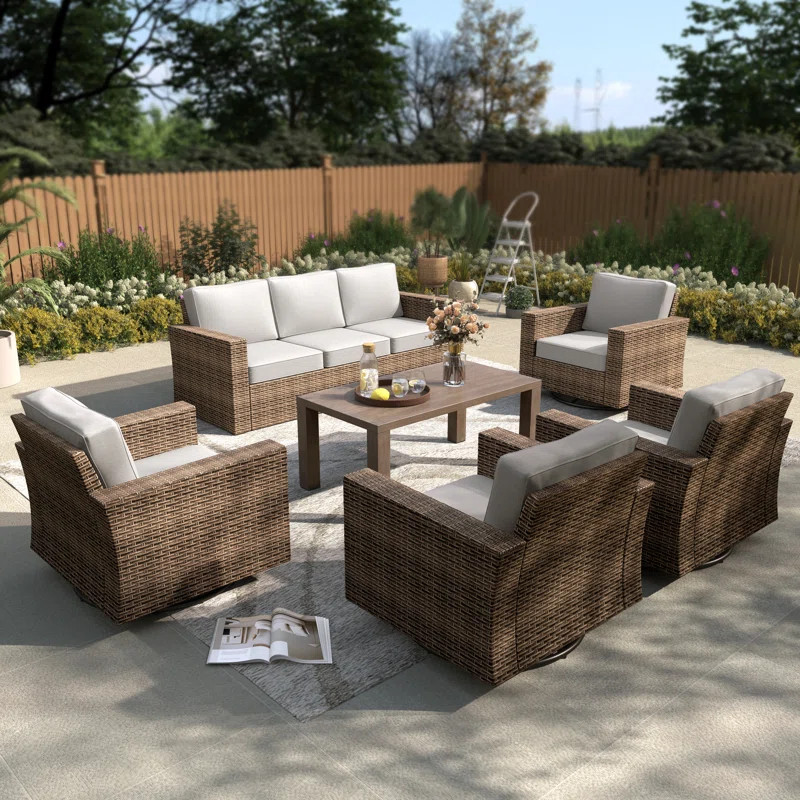7- Person Outdoor Wicker Patio Conversation Furniture Set | Wayfair North America