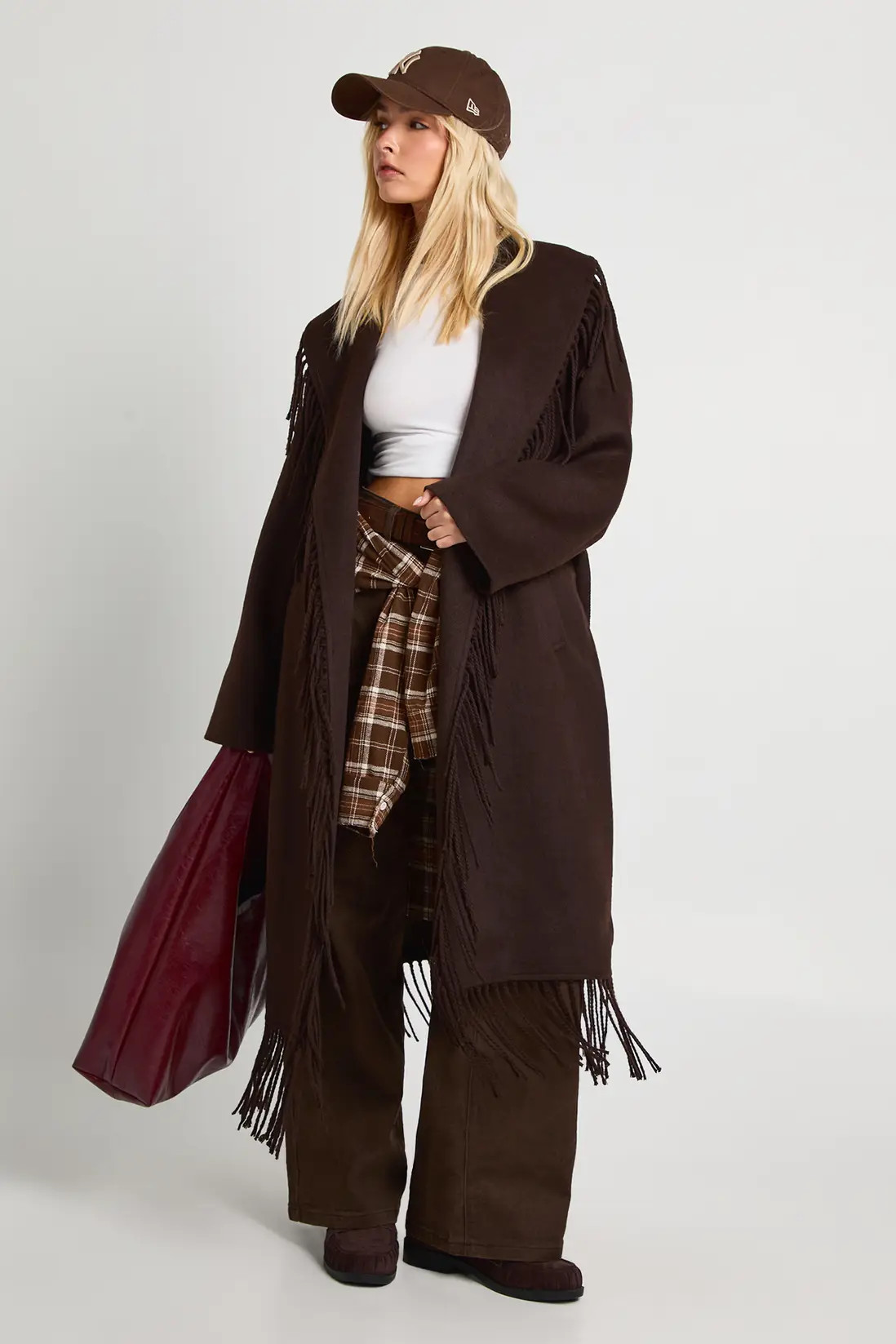 Fringe Detail Wool Look Coat | boohoo (US & Canada)