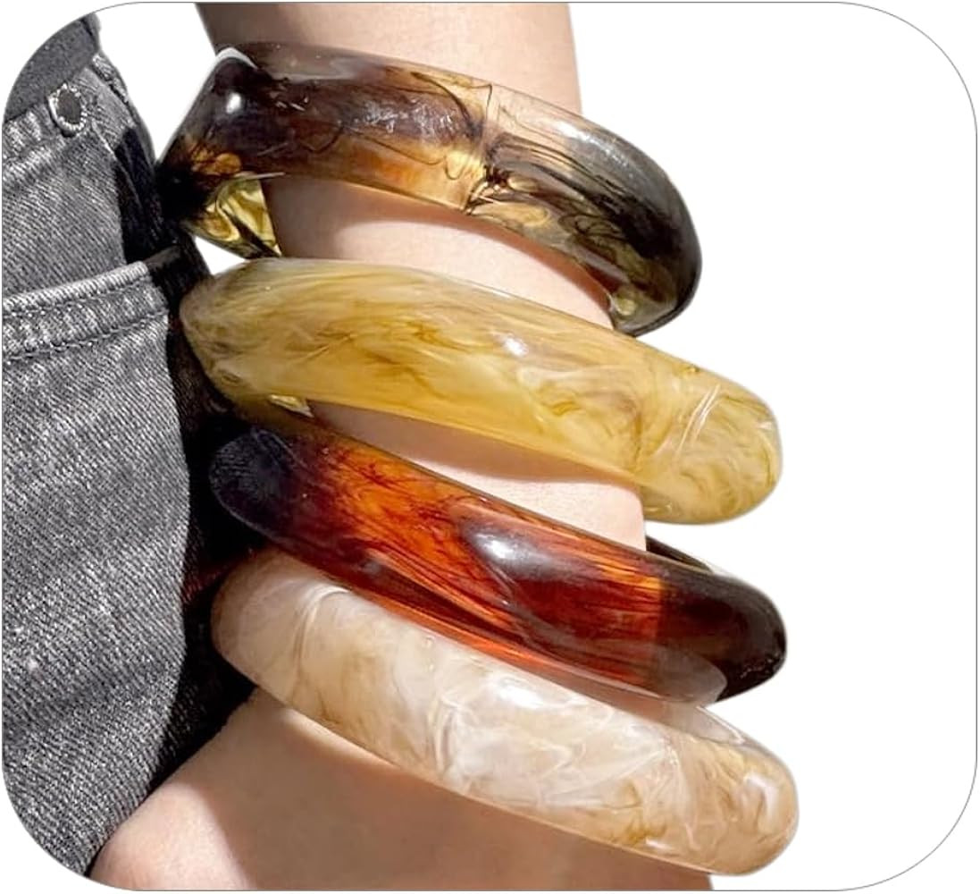 Colorful Chunky Resin Bangle Bracelet Set for Women Geometric Acrylic Big Cuff Bracelets Punk Thi... | Amazon (US)