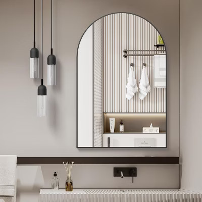 24x32 Inch Black Metal Framed Arched Bathrrom Mirror for Wall | Target