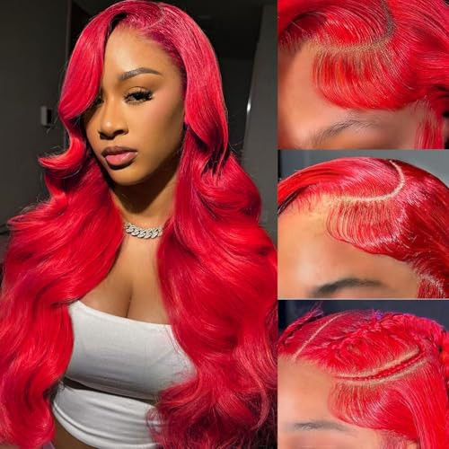 Ruaswey 30 Inch Red Wig Human Hair 13x4 Body Wave Red HD Lace Front Wigs Human Hair Pre Plucked with Baby Hair 200 Density Red Color Human Hair Wig Frontal Real Hair Wigs for Women | Amazon (US)