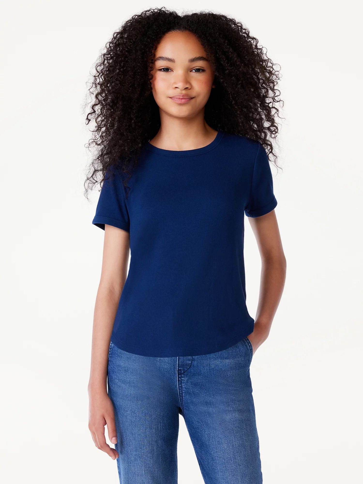 Free Assembly Girls Tulip Hem Tee with Short Sleeves, Sizes 4-18 | Walmart (US)