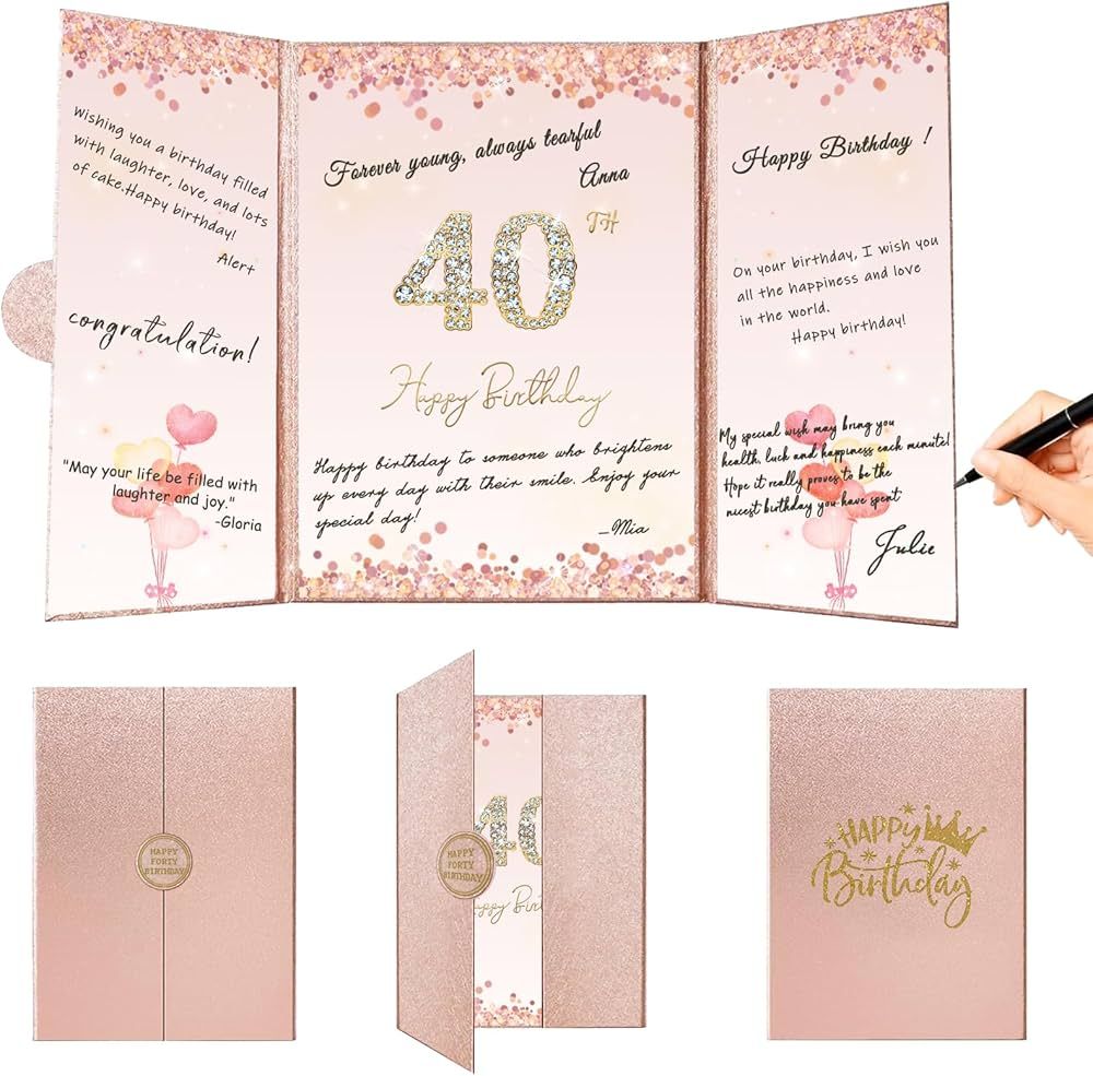 40th Birthday Decorations for Women & Men, Rose Gold 40th Happy Birthday Alternative Signature Gu... | Amazon (US)