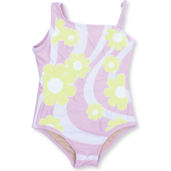 Flip Sequin One-Piece Swimsuit, Lilac Daisy Swirl - Shade Critters Swim | Maisonette | Maisonette