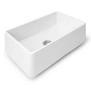 Ruvati Fiamma 30 in. Apron-Front Farmhouse Single Bowl Fireclay Reversible Kitchen Sink in White ... | The Home Depot
