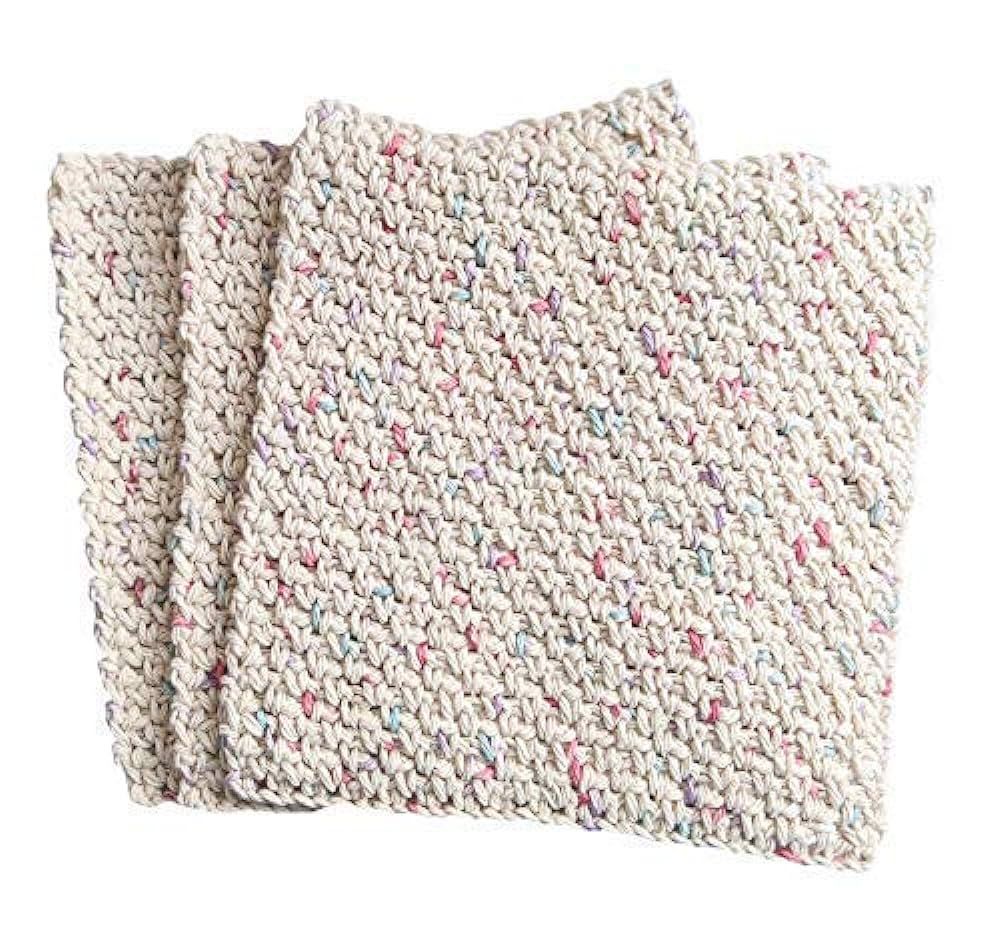 Beige Hand Crochet Dish cloths, Approx 7 inches square, Set of 3 | Amazon (US)