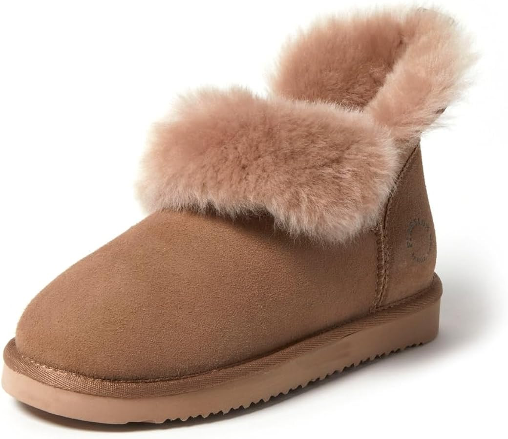 Dearfoams Women's Fireside Shearling Water Resistant Indoor/Outdoor Foldover Boot Slipper | Amazon (US)
