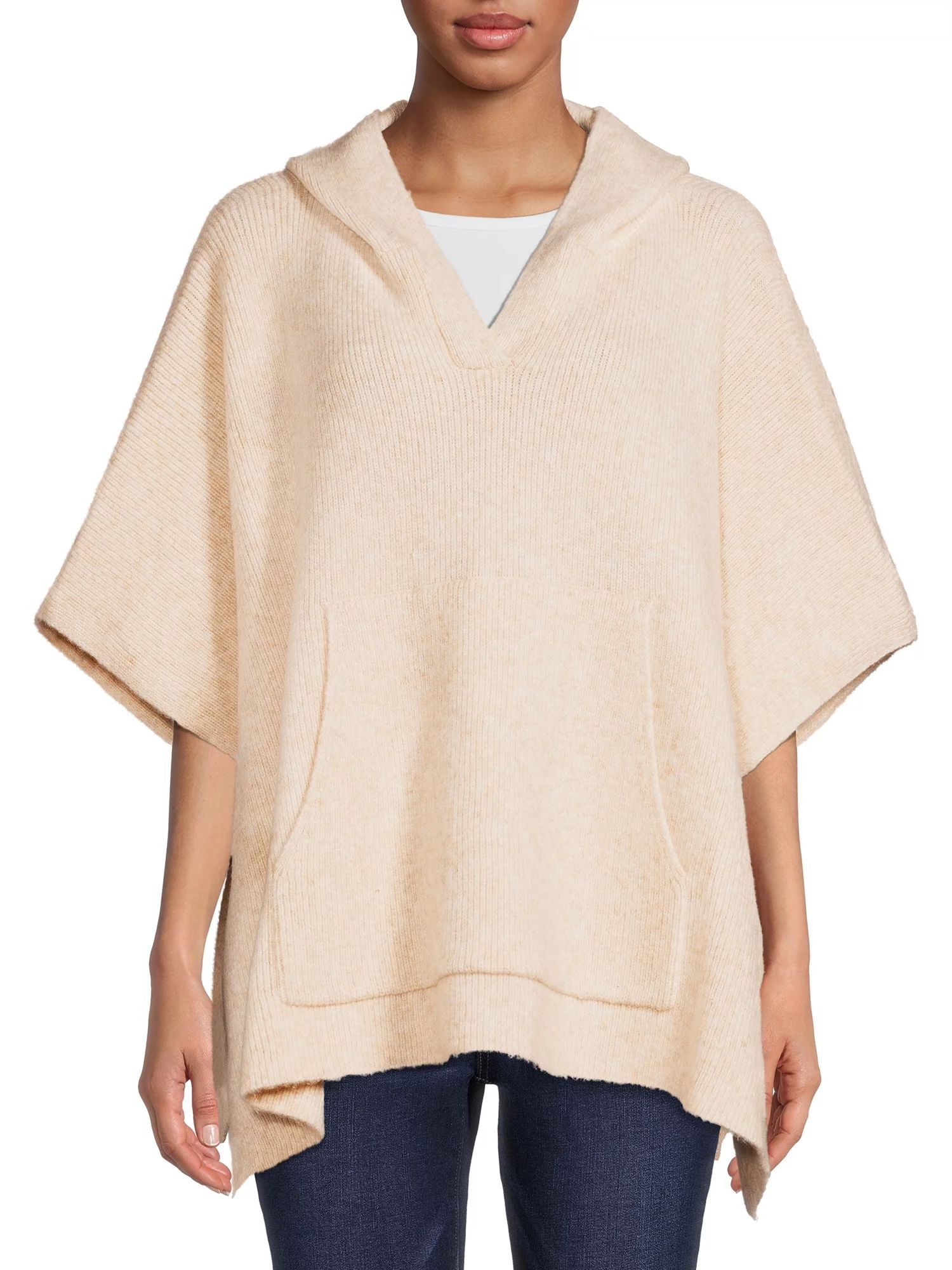 Time and Tru Adult Women's Hooded V-Neck Poncho | Walmart (US)
