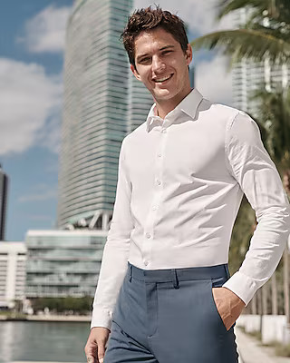 Slim Solid Stretch Pinpoint Oxford 1MX Dress Shirt | Express
