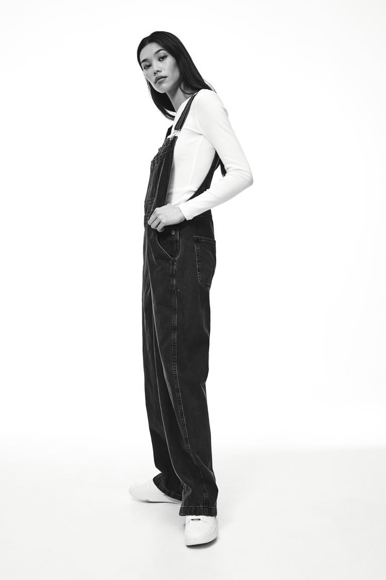 Straight Denim Overalls - Long - Black - Ladies | H&M US | H&M (US + CA)