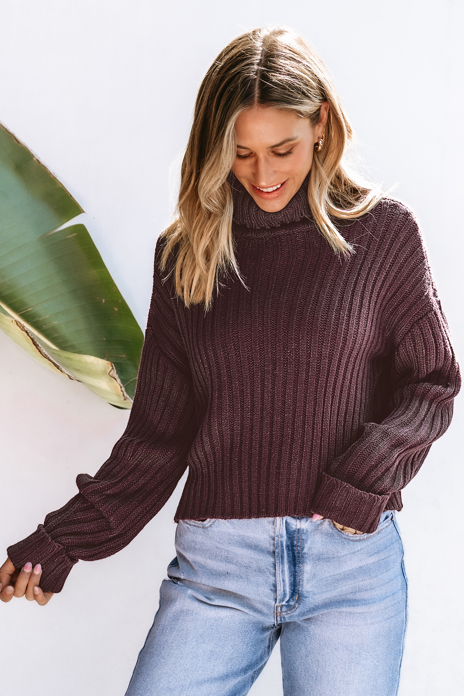 NewPlum Knit Drop Shoulder Long Sleeve Turtleneck Sweater | Cupshe US