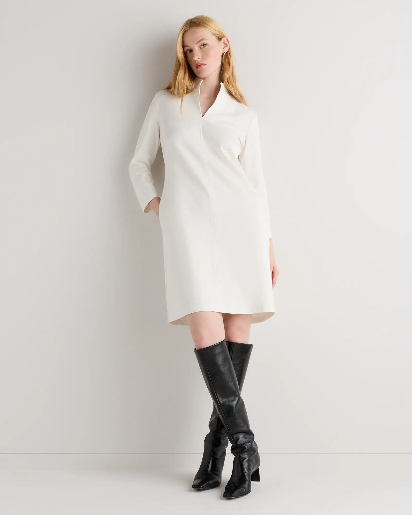 Ultra Stretch Ponte Split Neck Mini Dress | Quince