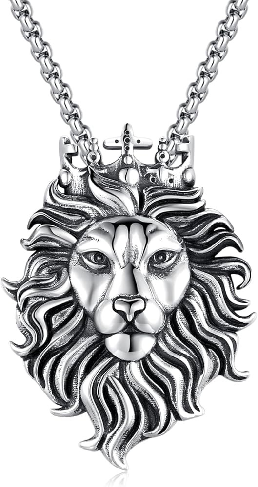 925 Sterling Silver Lion Necklace for Men Women Lion Head Necklaces 3D Crown Lion King Animal Pen... | Amazon (US)