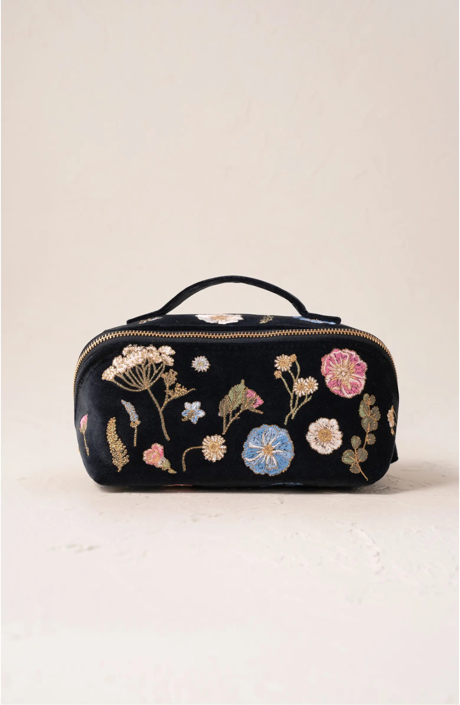 Elizabeth Scarlett Pressed Flowers Velvet Open Flat Makeup Bag | Nordstrom | Nordstrom
