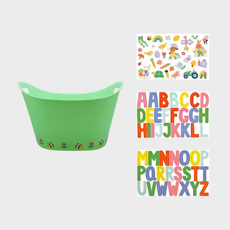 9.5"x16" Round Plastic Decorative Easter Tub with Stickers - Spritz™ | Target