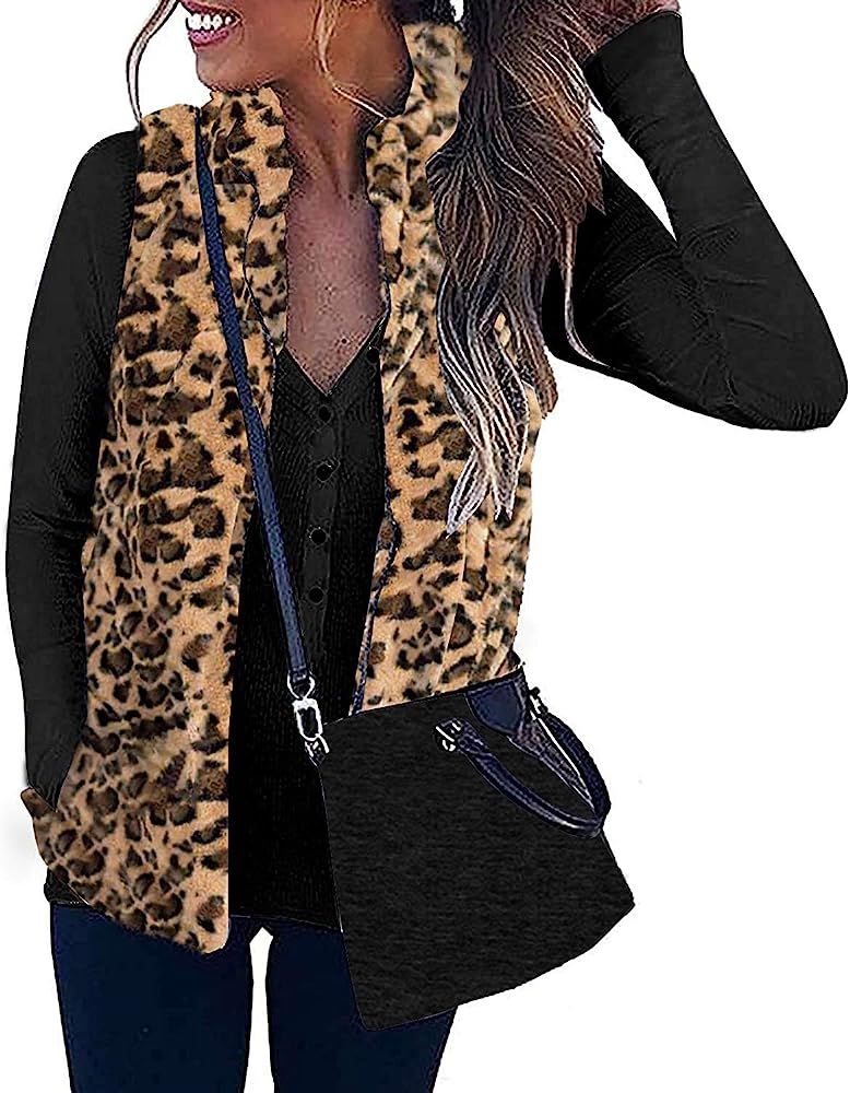 ZESICA Women's Sleeveless Zip Up Fuzzy Fleece Lightweight Fall Warm Zipper Vest with Pockets | Amazon (US)