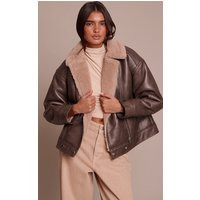 Brown Borg Collar Faux Leather Aviator | PrettyLittleThing UK